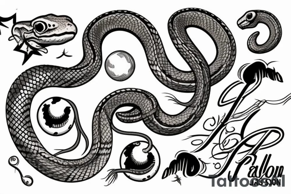 American Traditional style ball python with the name Jayson tattoo idea