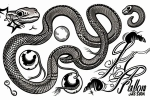 American Traditional style ball python with the name Jayson tattoo idea