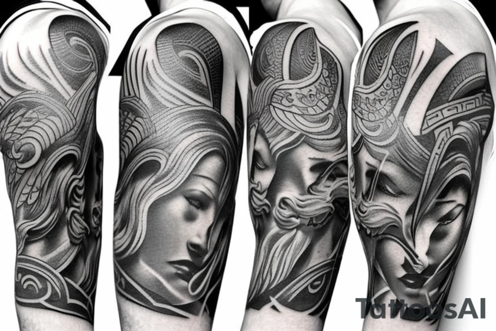 Half sleeve with a design of greek gods tattoo idea
