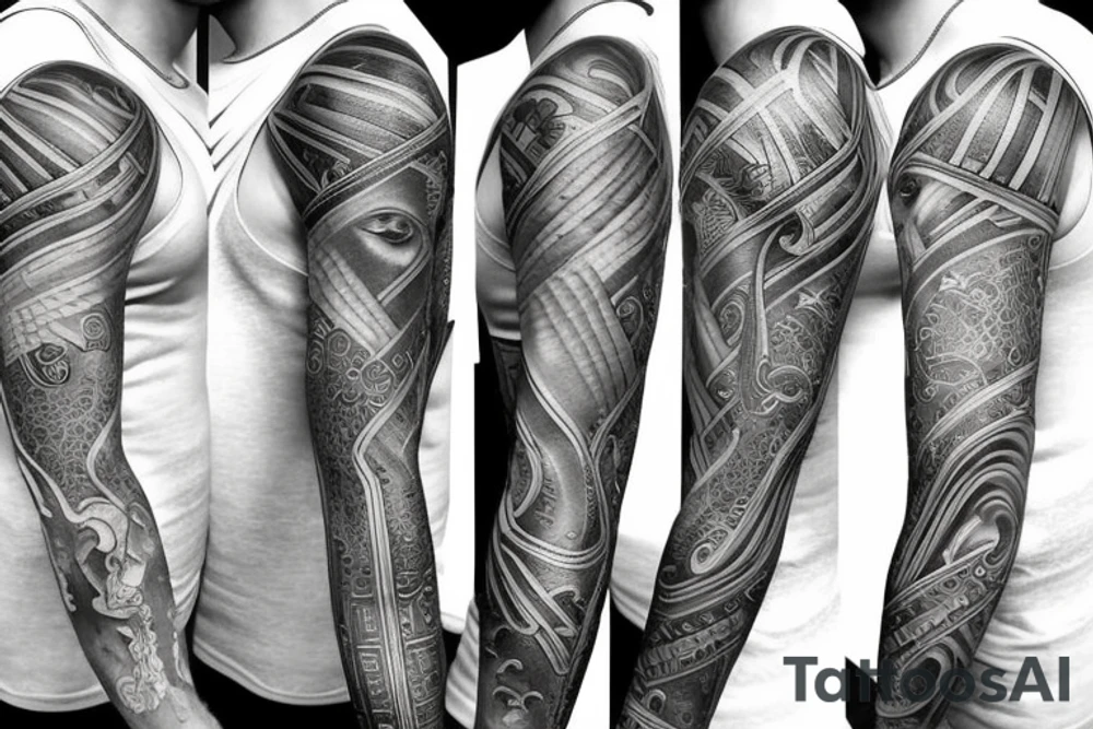 Half sleeve with a design of greek gods
and jesus tattoo idea