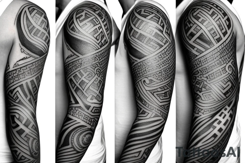 Half sleeve with a design of greek gods
and jesus tattoo idea