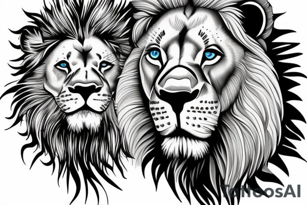 lion with a blue eyes and a Rome number III tattoo idea