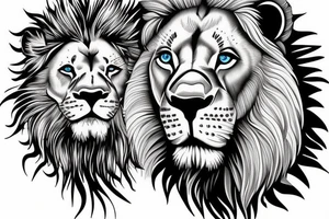 lion with a blue eyes and a Rome number III tattoo idea