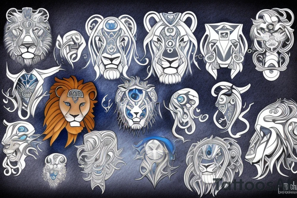 lion with a blue eyes tattoo idea