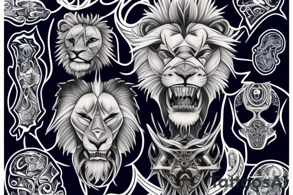 lion with a blue eyes tattoo idea
