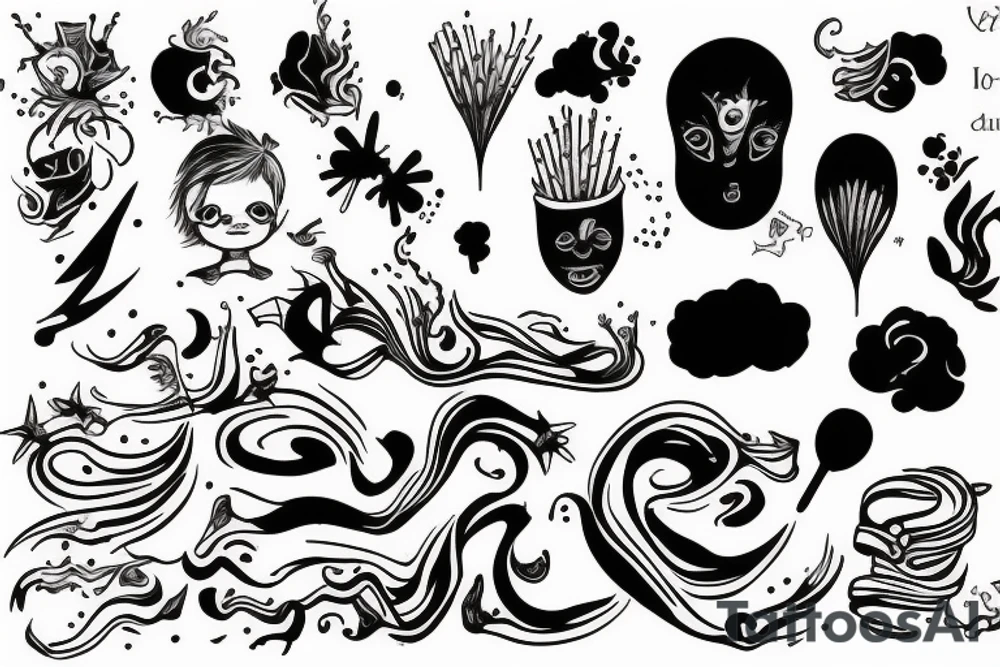 Un enfant qui fume ses pensées négative tattoo idea