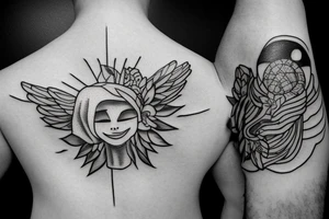 Un enfant avec un nuage noir au dessus de La tête qui regarde le soleil tattoo idea