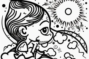 Un enfant avec un nuage noir au dessus de La tête qui regarde le soleil tattoo idea