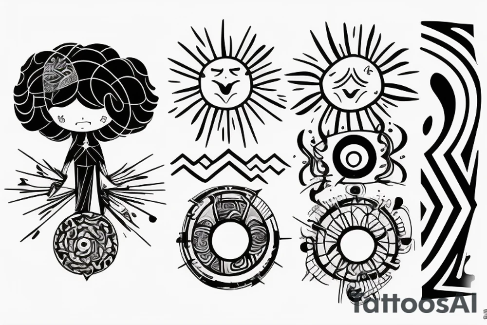 Un enfant avec un nuage noir au dessus de La tête qui regarde le soleil tattoo idea
