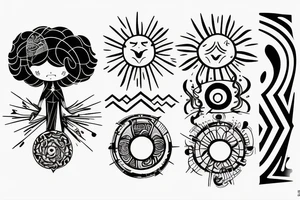 Un enfant avec un nuage noir au dessus de La tête qui regarde le soleil tattoo idea