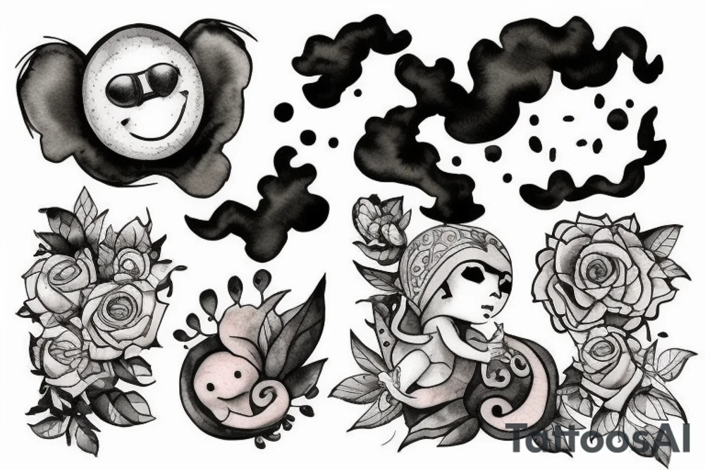 Un enfant avec un nuage noir au dessus de La tête qui regarde le soleil tattoo idea