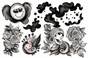 Un enfant avec un nuage noir au dessus de La tête qui regarde le soleil tattoo idea