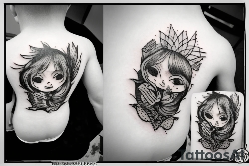 Un enfant avec un nuage noir au dessus de La tête qui regarde le soleil tattoo idea
