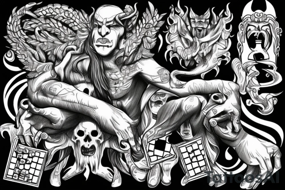 Demon playing chess with a god tattoo idea