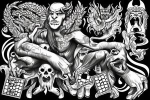 Demon playing chess with a god tattoo idea