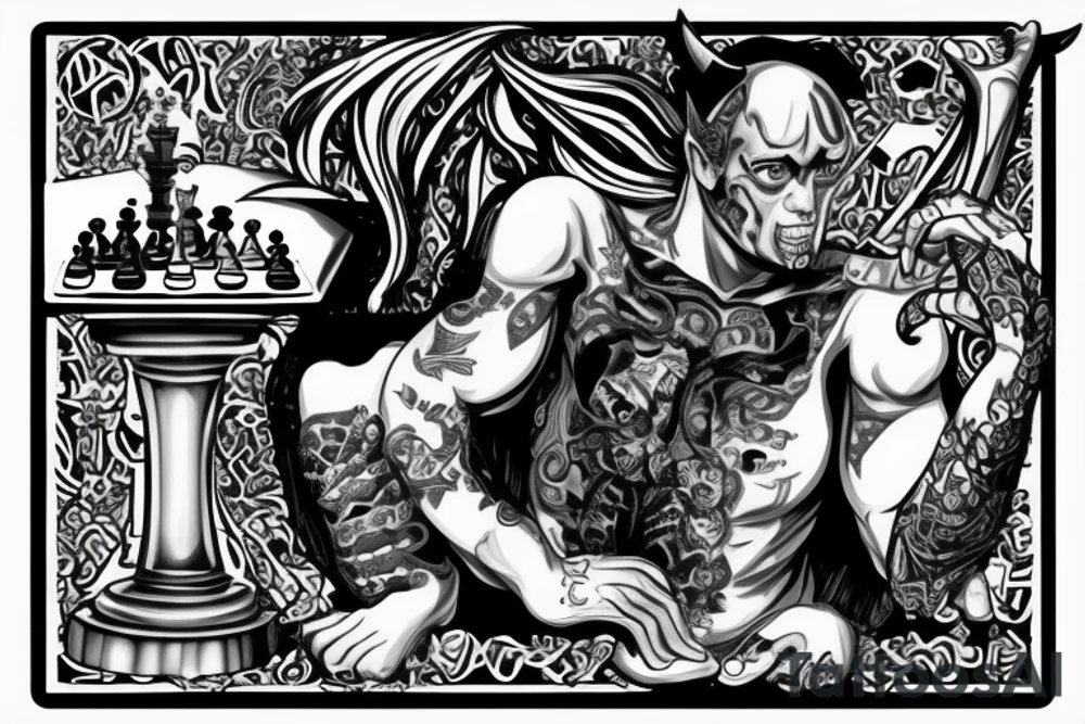 Demon playing chess with a god tattoo idea