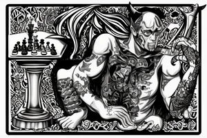 Demon playing chess with a god tattoo idea