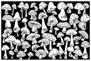 men greedily bites fly agaric mushroom with lot of saliva tattoo idea