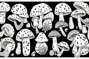 men bites fly agaric mushroom with lot of saliva tattoo idea