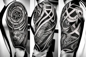 Sleeve tattoo art inspired by Greek mythology and Aries aesthetic tattoo idea