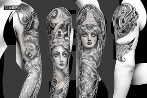 Sleeve tattoo art inspired by Greek mythology and Aries aesthetic realistic tattoo idea