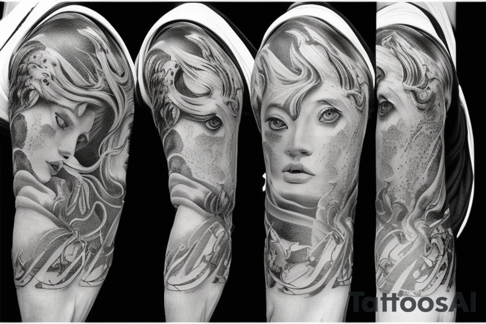 Sleeve tattoo art inspired by Greek mythology and Aries aesthetic realistic tattoo idea
