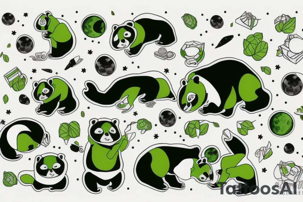 A green panda eating the moon tattoo idea
