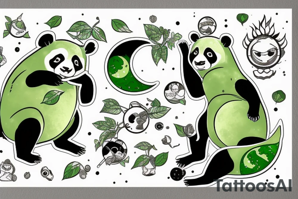 A green panda eating the moon tattoo idea