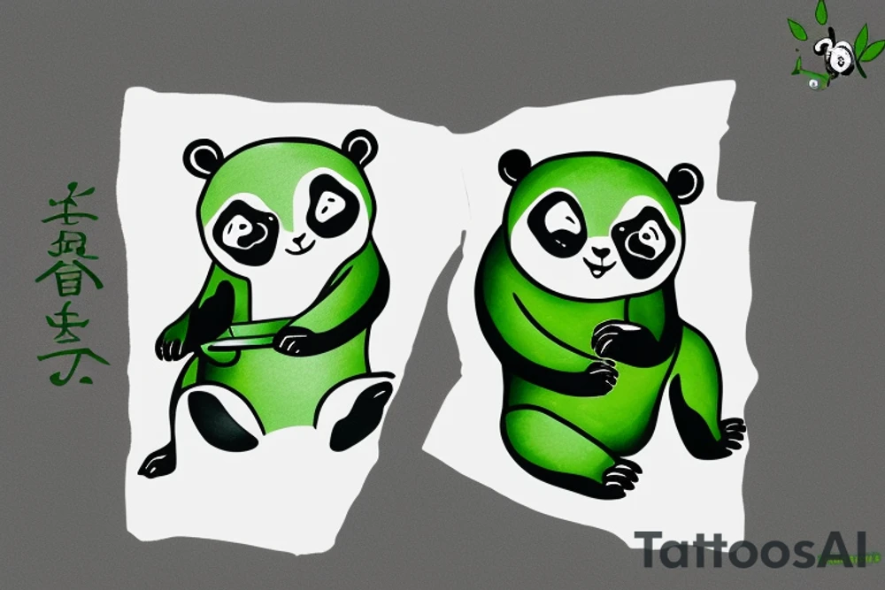 A green panda eating the moon tattoo idea