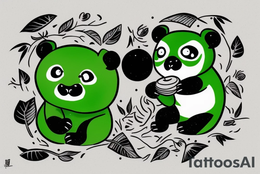 A green panda eating the moon tattoo idea