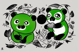 A green panda eating the moon tattoo idea