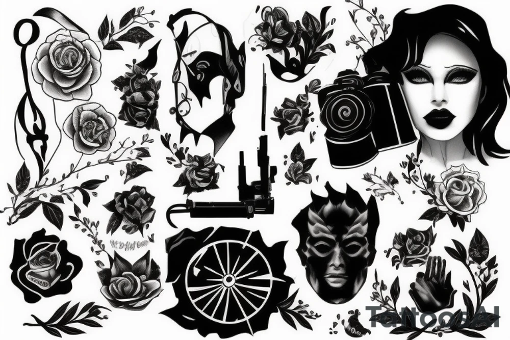 Cinematography inspired arm sleeve tattoo idea