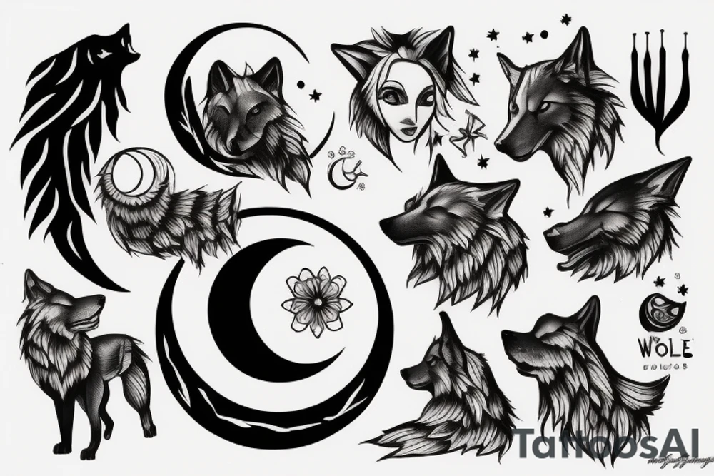 Wolf and moon tattoo idea