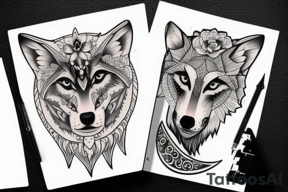Wolf and moon tattoo idea