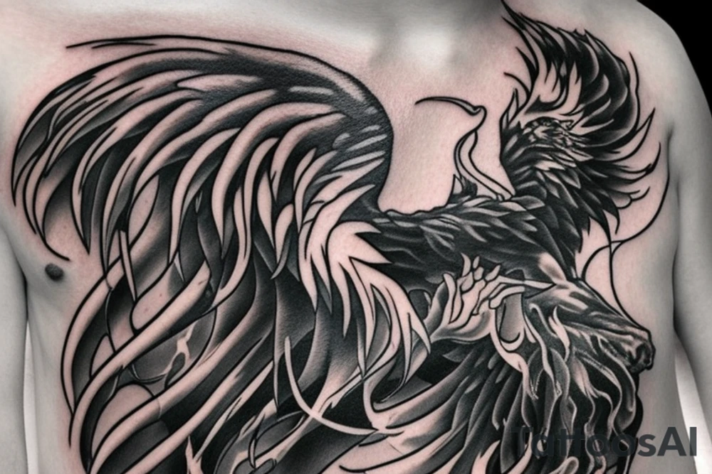 A sad boy transforms with phoenix's fire into a prideful warrior. tattoo idea A sad boy transforms with phoenix's fire into a prideful warrior. tattoo idea