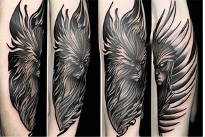 A sad boy transforms with phoenix's fire into a prideful warrior. tattoo idea