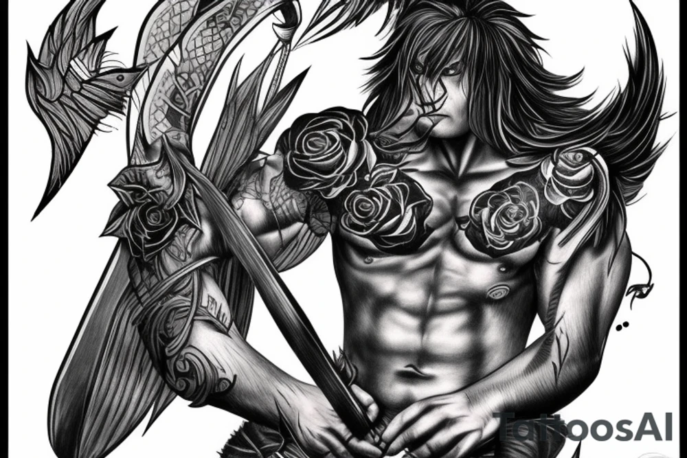 A sad boy transforms into a prideful warrior that represents power, ambition and persistence. tattoo idea A sad boy transforms into a prideful warrior that represents power, ambition and persistence. tattoo idea