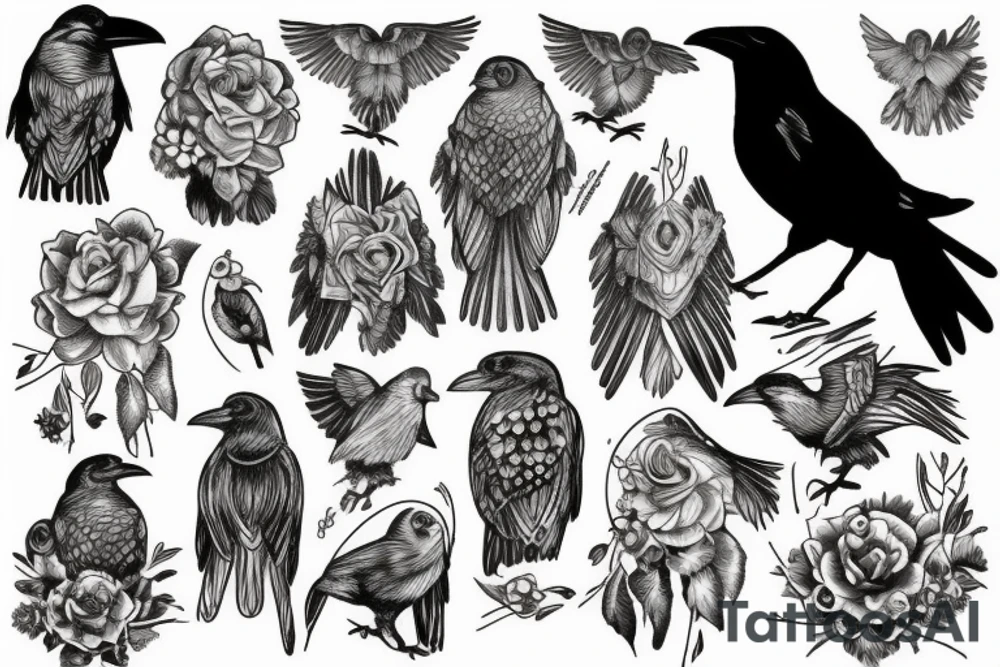 raven on tree tattoo idea