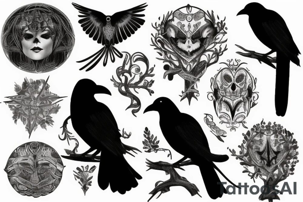 raven on tree tattoo idea