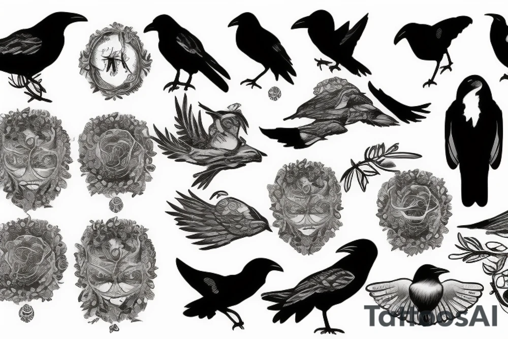 raven on tree tattoo idea