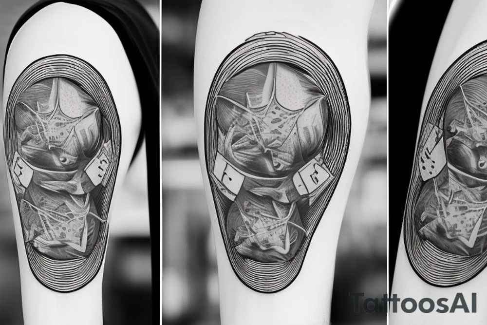 Schwimmende Landschildkröte mit einem kompass darüber und einer Landkarte im Hintergrund tattoo idea