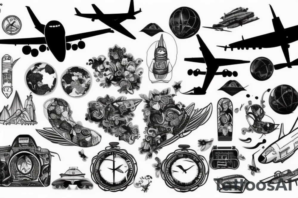plane travelling around thw world tattoo idea