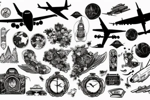 plane travelling around thw world tattoo idea