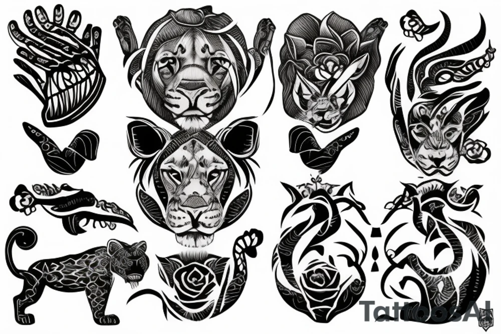 lioness with claws and ears raised tattoo idea