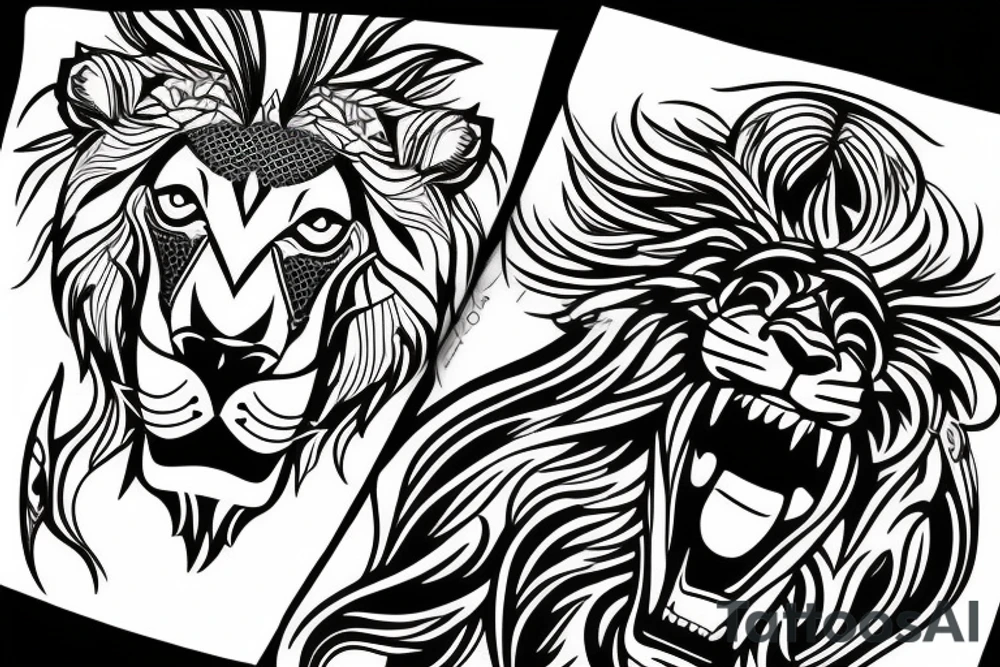 A brave lion killing his prey tattoo idea