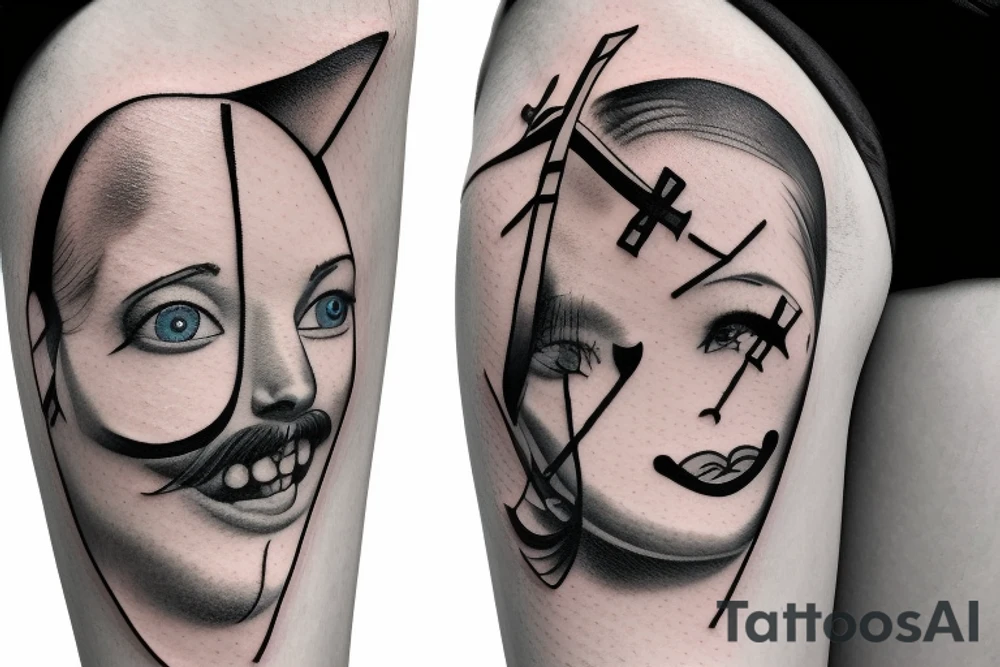 Cross with a sad and happy face tattoo idea