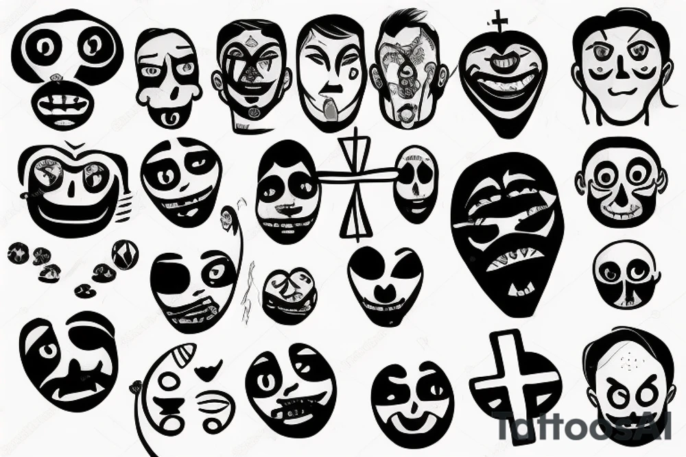 Cross with a sad and happy face tattoo idea