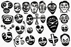 Cross with a sad and happy face tattoo idea