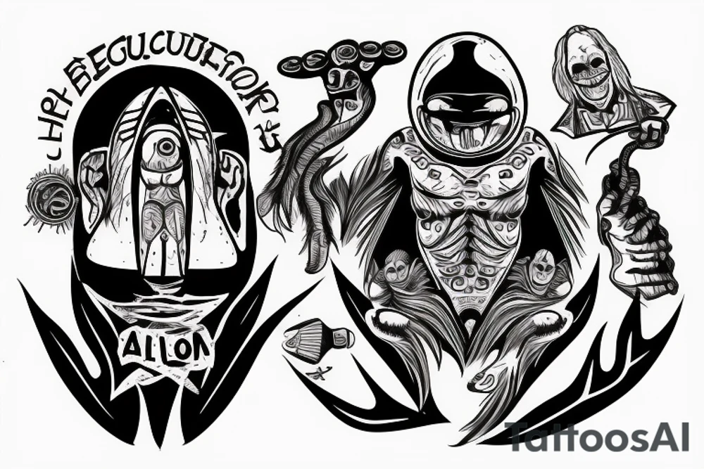 Ufo with alien picking up a sasquatch tattoo idea