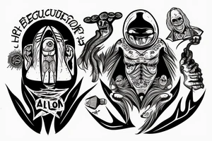 Ufo with alien picking up a sasquatch tattoo idea